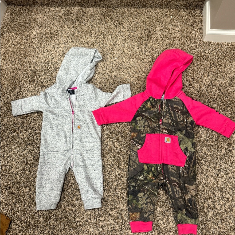 Carhartt Gray and Pink Kids One Piece Bodysuits